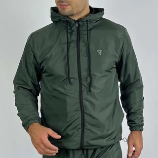 Jaqueta Corta Vento Masculina Impermeável com Capuz - Lisa Verde Musgo