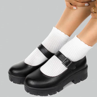Sapato Feminino Mary Jane Tratorado com Fivela Superior Moda Tendência Grunge Chucky Ref: 177
