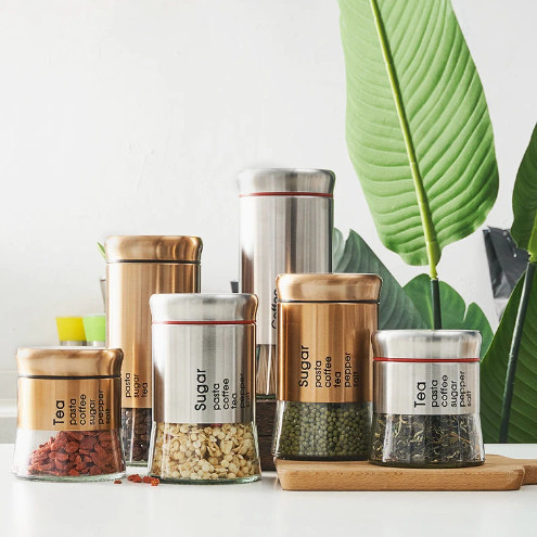Porta Tempero Kit 3 Pote de Vidro com Inox Café Açucar e Café