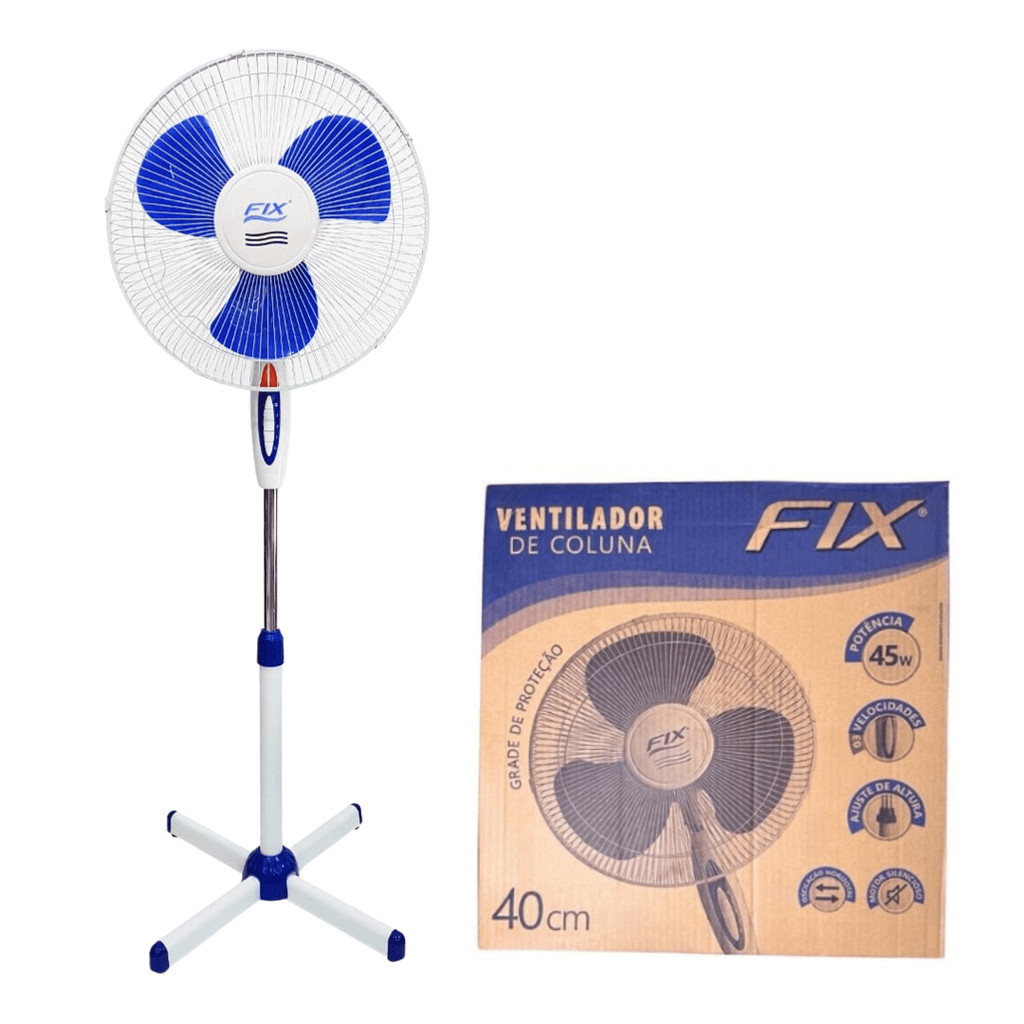 Ventilador De Coluna Pedestal com 3 Velocidades 40cm - Voltagem 110v - Branco e Azul - Fix