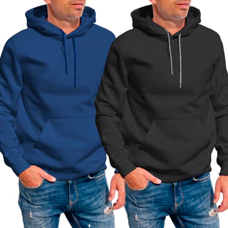 Kit 2 Blusas Moletom Canguro com Capuz Liso Sem Estampa Unissex Feminino Masculino Adulto