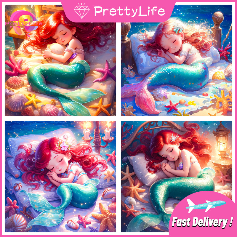 [PL] Desenho Animado Sereia 5d Diamante Pintura Completa Sala De Estar PasteDiamond Cross Stitch Quarto Jantar Bordado Decoração Casa 30x30cm/40x40cm