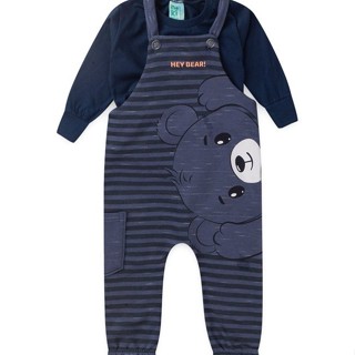 Conjunto Jardineira Bebê Moletom Menino - Urso - Azul Marinho