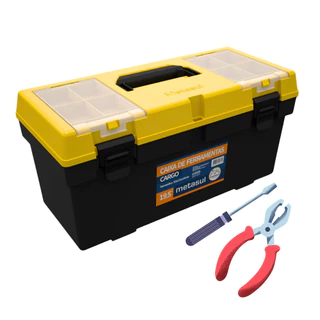 Caixa de Ferramentas Grande Reforçada Cargo 19.5" Bau Com Badeija Metasul Cargo PP Metal Metasul Eletricista Pedreiro M
