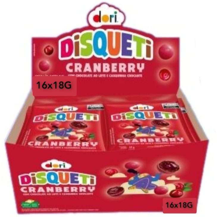 Disqueti Dori Cranberry com Chocolate ao Leite - Display 16x18G