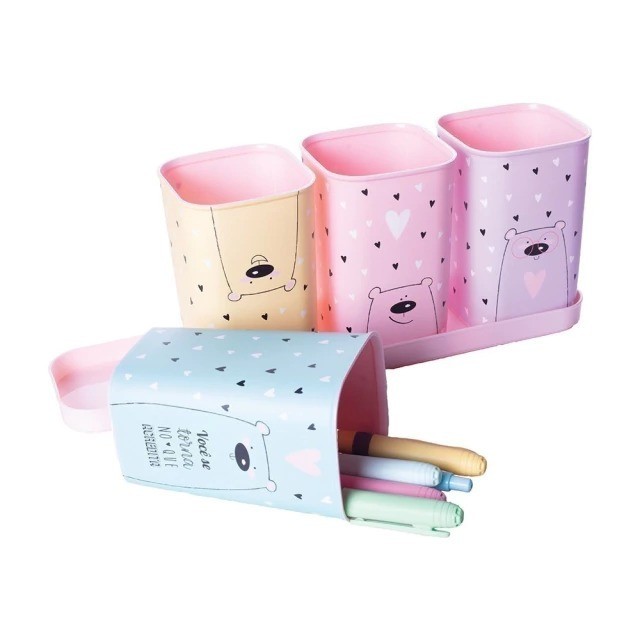 Porta Caneta Ursinho Bandeja Com 5 Peças Organizador De Caneta Stitch