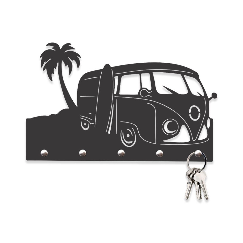 Porta Chaves Kombi Califórnia em Mdf Vazado de 3mm Preto Fosco