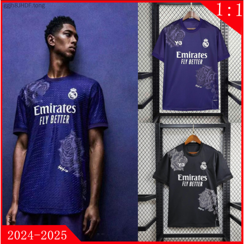 Novos Modelos 2024/2025 Real Madrid Y3 Camisa De Futebol Preta Roxa 1 : 1 Qualidade Tailandesa S-XXL