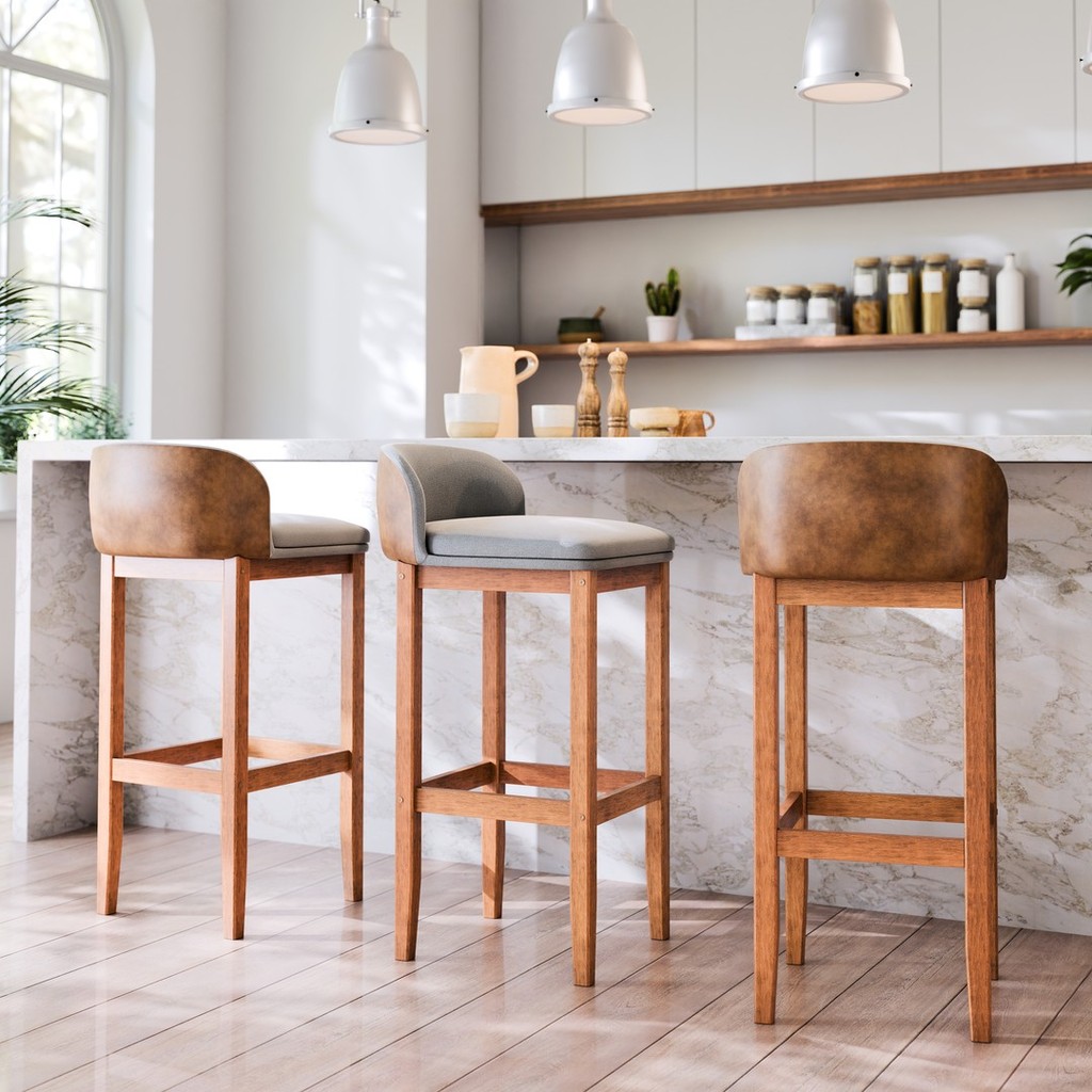 Conjunto De 3 Banqueta Moderna Em Madeira Area Gourmet Cozinha ...
