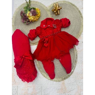 Macacão feminino teen de luxo para recém-nascido na saída maternidade Vermelho