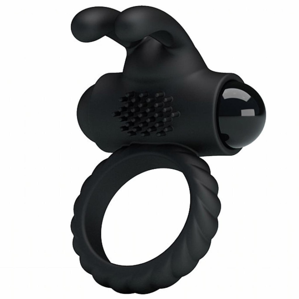 Anel Peniano Eudora com Vibrador Silicone Preto Prova D'agua