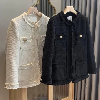 S-XXL Mulher Blazer Jacket Tweed Round Neck Slim Loose Spring Autumn Fashion Casual Elegante Escritório Formal De Trabalho Fato Preto Branco em Promoção na Shopee S-XXL Mulher Blazer Jacket Tweed Round Neck Slim Loose Spring Autumn Fashion Casual Elegante Escritório Formal De Trabalho Fato Preto Branco