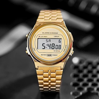 Kegllect Relógio Masculino Vintage Eletrônico Neutro Pequeno Dourado Com Pulseira De Aço Redondo