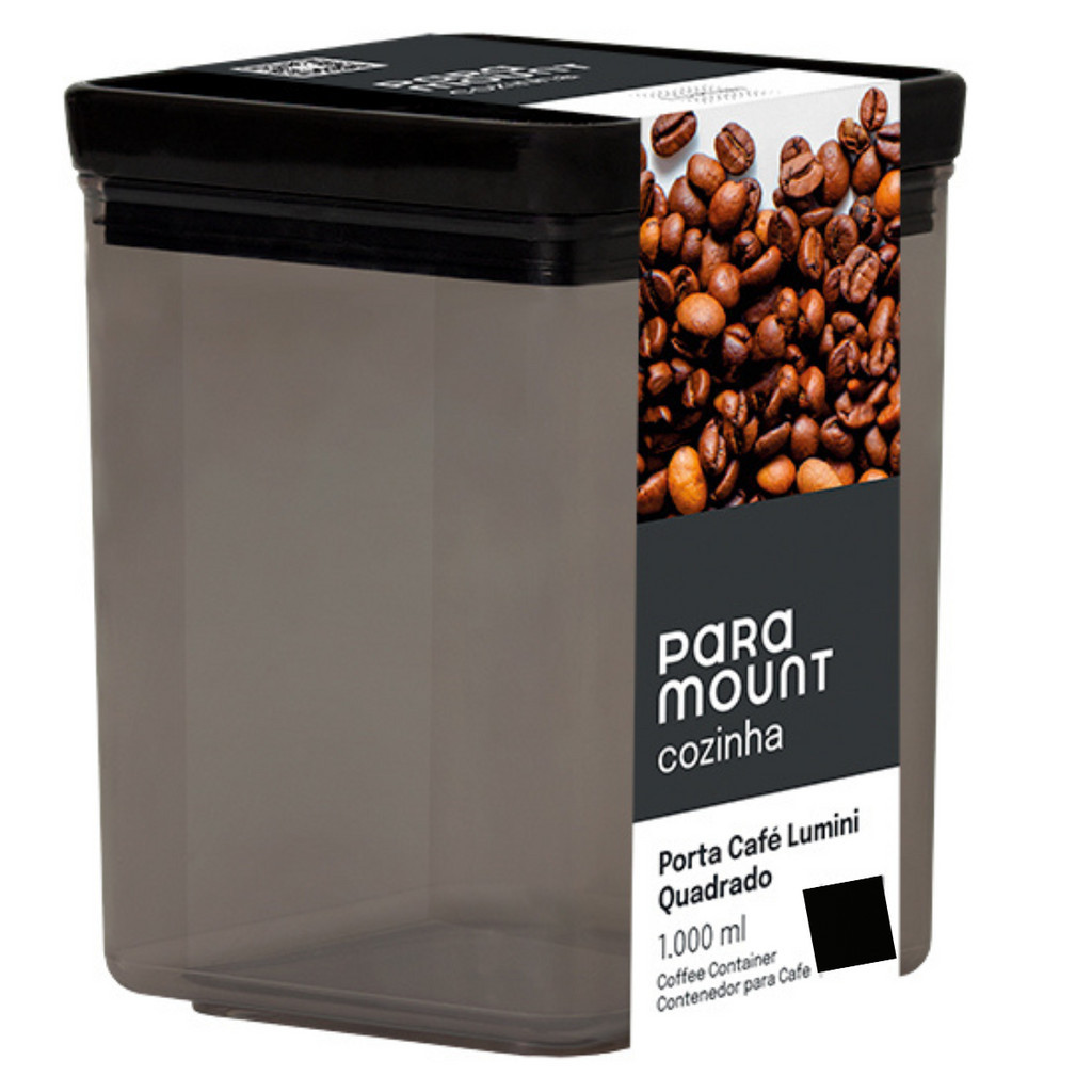 Porta Café Lumini Quadrado 1.000ml Pote Hermético Acrílico Paramount