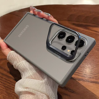 Estojo De Luxo Para Suporte De Câmera Transparente Samsung Galaxy S24 Ultra S22 Plus S23 A33 A53 A34 A54 A55 A35 A25 5G Capa Dura Mate