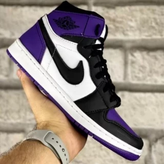 Tênis Bota Jordan 1 Cano Alto Feminino Masculino Preto/Roxo/Branco Oferta