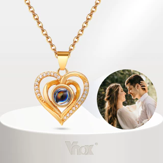 Colar De Projeção De Foto Personalizada Vnox Para Mulheres , Pulseira Circular Com Imagem Dentro De Aniversário , Presen