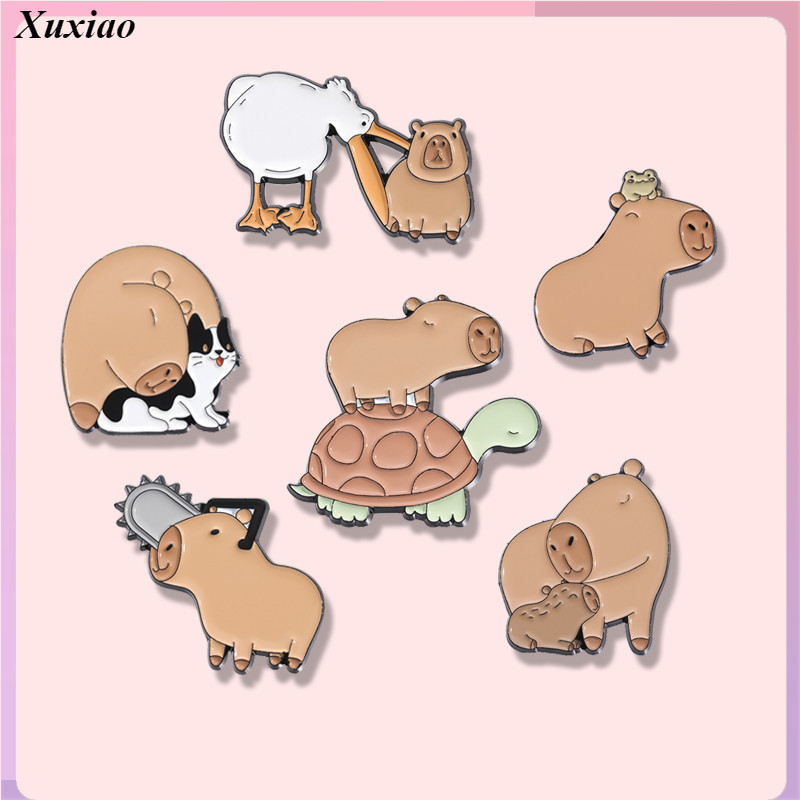 Bonito Animal Capybara Pino Esmalte Tartaruga De Pato Gatinho Lembrança Metal Crachá Acessório Para Amigos