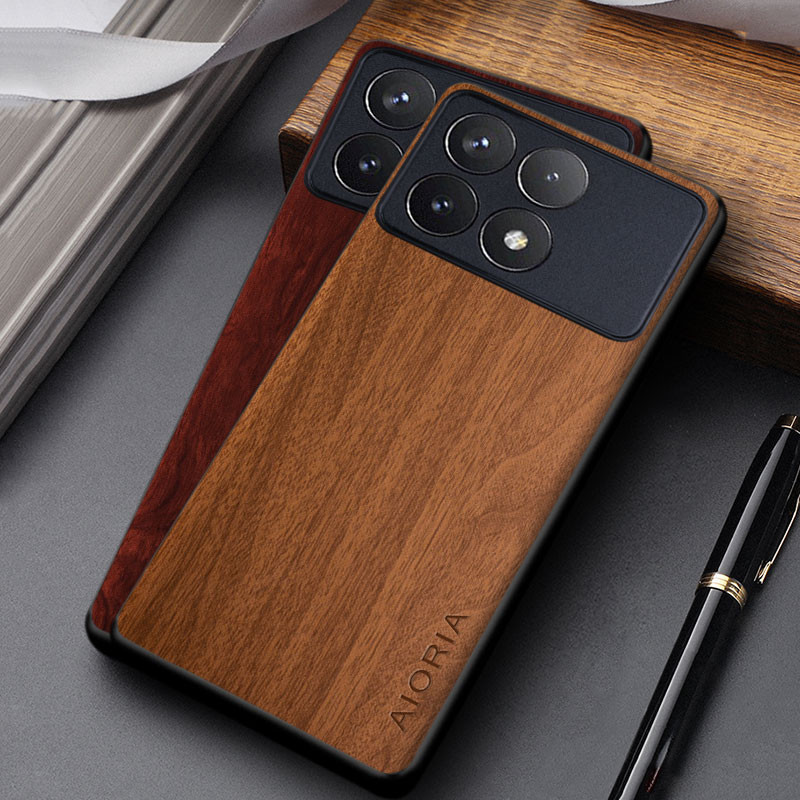 Estojo Para Xiaomi POCO X6 M6 Pro 4G design Único Simples Capa De Couro Leve Com Padrão De Madeira pu