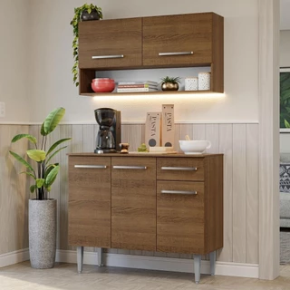 Armário de Cozinha Compacta 105cm Rustic Emilly Madesa 03 em Oferta na Shopee