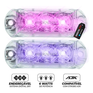 Par de Farol Strobo Rgb AJK Com 3 Leds 12v 6w Enderecavel Caixa Bob Paredao Automotivo Lente Em Policarbonato 2811 Pisca Muito Forte Melhor Que 3w