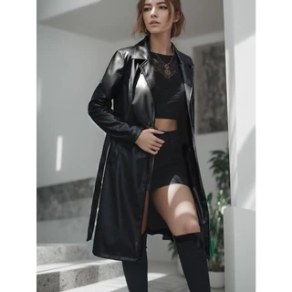 Jaqueta Feminina De Couro Longo Preto Da Moda em Promoção na Shopee Jaqueta Feminina De Couro Longo Preto Da Moda