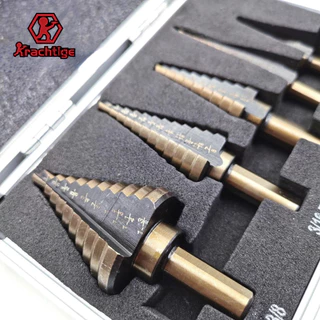 Krachtige 5Pcs Jogo De Brocas De Passo Furo Múltiplo Perfurador De Carboneto Cônico De Titânio 50 Tamanhos Ferramenta De Corte De Metálico