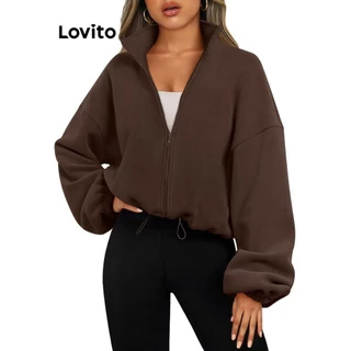 Lovito Moletom casual com zíper liso e cordão para mulheres LNL54297