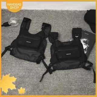 Bolsa Mochila Para Equipamentos De Trabalho Ao Ar Livre , De Peito Masculina Casual Com Zíper Preto , Estilo Colete À Pr