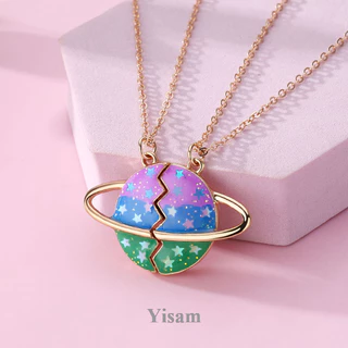 Yisam 2Pcs/Set Colar De Saturno Corrente Estrela Melhores Amigos Amizade BFF Jóias Infantis Presente Para Meninas