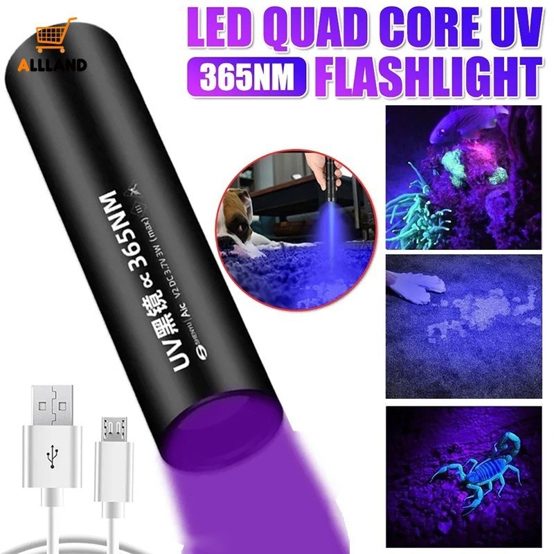 Lanterna UV Mini 365nm USB Recarregável À Prova D'água Ultravioleta Portátil Luz Negra Para Animais De Estimação Lâmpada Detectora De Musgo