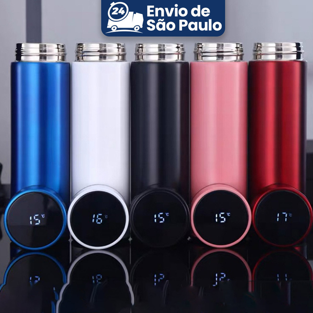 Garrafa Térmica Em Aço Inox Com Termômetro Digital 500ml Led