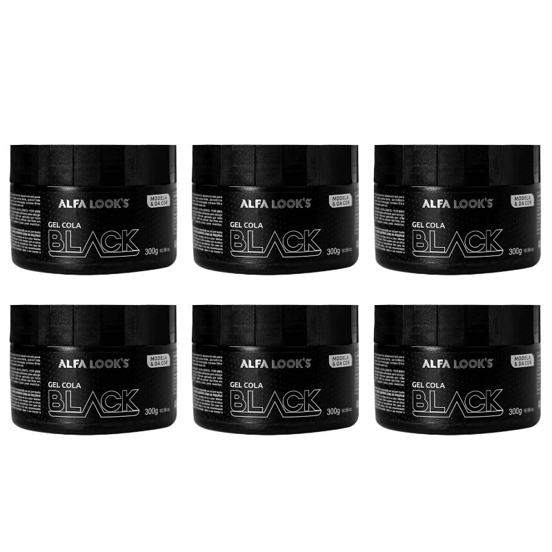 Gel Cola Black Alfa Looks 300g Kit com 6 Unidades Fixador Pigmento Preto