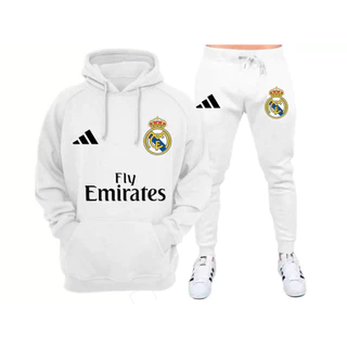 Conjunto Moletom Real Madrid Blusa + Calça Abrigo Premium Inverno Lançamento 2024 Champions Time Europeu