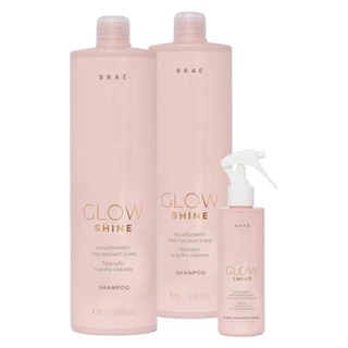 Kit Braé Glow Shine Shampoo 1L, Shampoo 1L, Fluido Ativador 200ml (3 produtos)