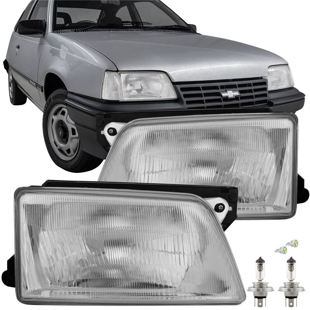 Kit Farol Cromado Vidro Kadett Ipanema 1989 A 1998 + Lâmpada Comum ...