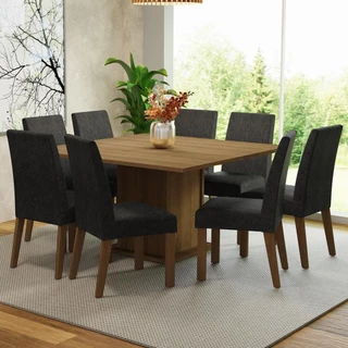 Conjunto Sala de Jantar Mesa Tampo de Madeira 8 Cadeiras Rustic/Oxford Doris Madesa em Oferta na Shopee
