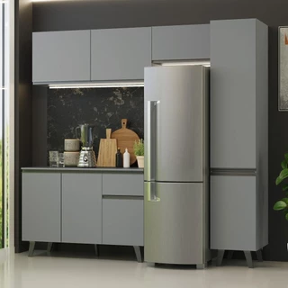 Armário de Cozinha Completa 220cm Cinza Nice Madesa 03 em Oferta na Shopee