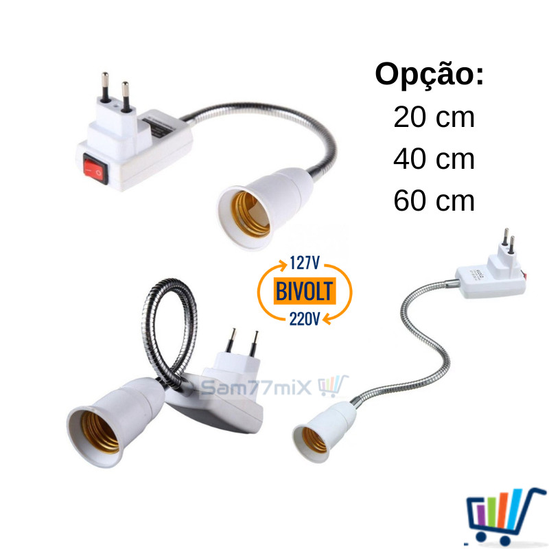 Soquete Flexível Para Lampada E27 Adaptador Extensão Com Tomada Bocal