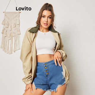 Lovito Jaqueta Casual Com Gola Lisa E Bolso Com Zíper Para Mulheres LNA35022 (Damasco)