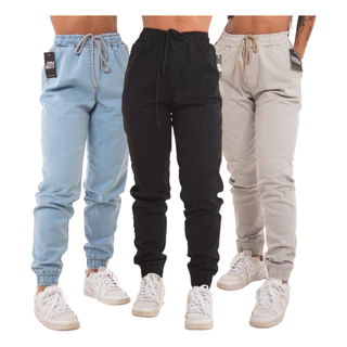 Kit 3 Calças Jogger Jeans Feminina Com Elástico Confortável