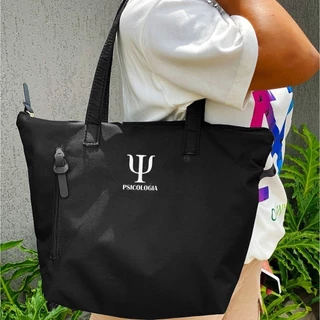 Bolsa Shopper Nylon PSICOLOGIA de Ombro Clean Esportiva Academia Bags Gym Feminino Ziper Resistente Treino Unisex