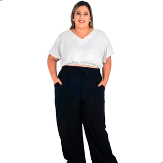 Calça Feminina Plus Size G1 G3 WideLeg Pantalona Tecido Duna
