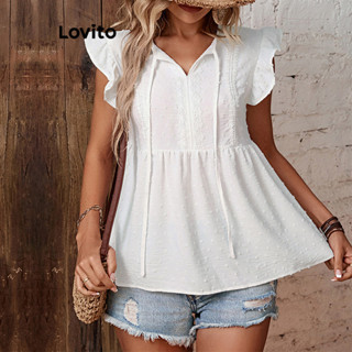 Lovito Blusa Casual Lisa Com Babados Com Renda Para Mulheres LNL41008