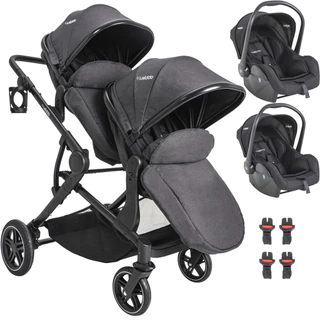 Carrinho de Bebe para Gemeos Kiddo Pair Grafite com 2 Bebe Conforto