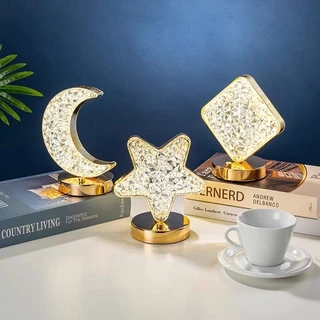 Luminária De Mesa Lua Luxuosa Cristal Acrílico Quarto - 3 Tons De Led