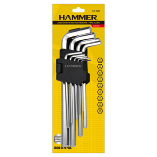 Jogo de chave allen longa 1,5 a 10 mm com 9 peças - Hammer