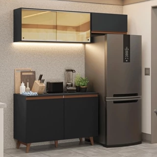 Armário de Cozinha Compacta 190cm Preto Reims Madesa 09 em Oferta na Shopee