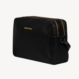 Bolsa Transversal Feminina em Couro Pequena Lisa Basic Preta
