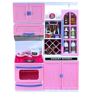 Kit Mini Cozinha Armario Fogao e Forno Luzes Som Castela